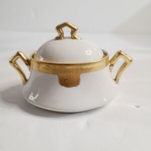 Antique Haviland Limoges France White Gold Trim Sugar Bowl Porcelain